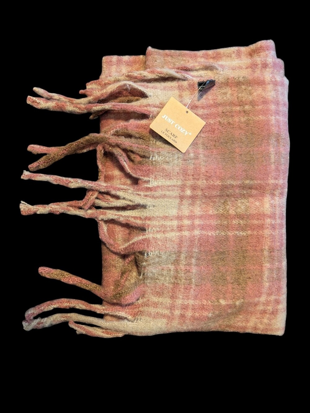 NWT, Just cozy, Pink Plaid Fringe Scarf